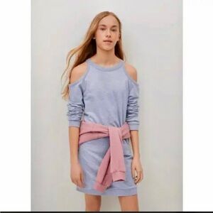 Mango Teen Gray Off The Shoulder Long Sleeve Dress Small